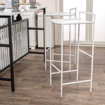 Svelte 30" Coastal Contemporary Iron Saddle-Seat Low-Back Bar Stool with Foot Rest - JONATHAN Y